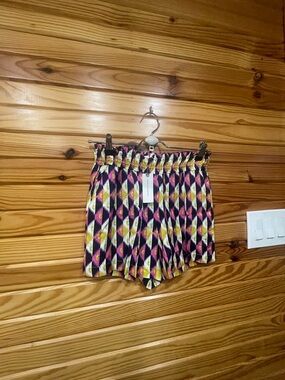 Anthropologie High-Waist Geometric Print Shorts in Pink, Yellow & Black